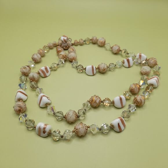 Vintage 1950s Art Glass Beaded Necklace with Aurora Borealis Crystals, 19 Inches - Picture 8 of 13